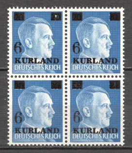 1945 Kurland Block of Four (Small and Broken `6`, Hole in Ovp, CV $200, MNH)