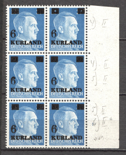 1945 Kurland Block (Broken + Small `6` + Holes in Overprint, CV $330, MNH)