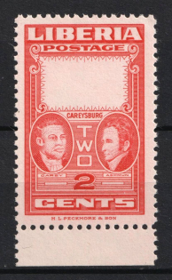 1952 2c Liberia (MISSED Center, Print Error, MNH)