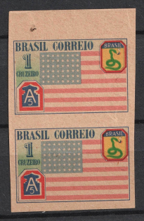 1945 1с Brazil, Pair (IMPERFORATED, No Watermark, MNH)