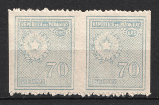 1927-42 70c Paraguay, Pair (MISSED Perforation, Print Error, MNH)