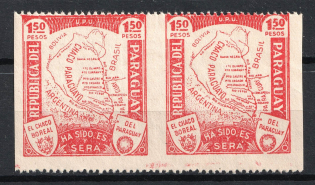 1932-36 1.5p Paraguay, Pair (MISSED Perforation, Print Error)