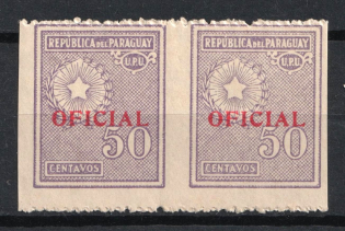 1935 50c Paraguay, Pair (MISSED Perforation, Print Error, MNH)
