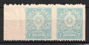 1942-43 7p Paraguay, Pair (MISSED Perforation, Print Error, MNH)