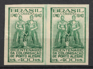 1940 400r Brazil, Pair (IMPERFORATED, no Watermark, Full Set, MNH)