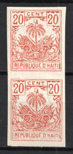 1896 20c Haiti, Pair (IMPERFORATED)