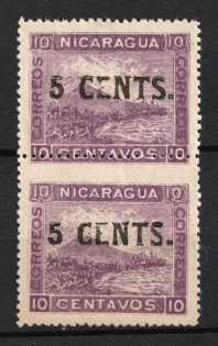 1904 5c on 10c Nicaragua, Pair (Rebound Perforation, Print Error)