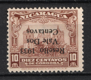 1933 10c Nicaragua (INVERTED Overprint, Print Error)