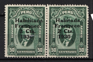 1930 2c on 50c Peru ('Habitada' instead 'Habilitada', Print Error, Full Set)