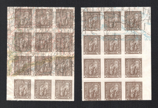 1920 30h Ukrainian Peoples Republic, Blocks of Twelve (Proofs, Print on Polish Map, MNH)