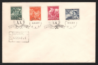 1938 Poland, Registered First Day Cover from Warsaw, franked with Mi. 340 - 343