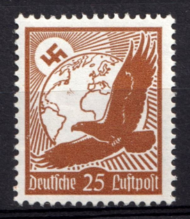 1934 25pf Third Reich, Germany, Airmail (Mi. 533 y, CV $70, MNH)