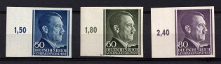 1943 General Government, Germany (Mi. 110 U - 112 U, IMPERFORATED, Full Set, MNH)