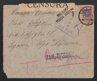 1919 (20 Apr) RSFSR, Russian Civil War censored cover from Odessa to Bologna (Italy), franked 15 R