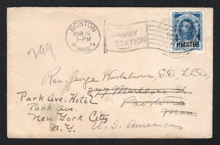 1914 Levant, Russian Empire Offices Abroad, Cover sent from Constantinople to Boston redirected to New York, franked by 1pi