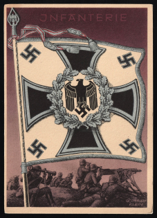 Wehrmacht Army Flag Burgee, Germany, Third Reich Propaganda Postcard