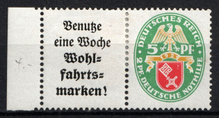 1929 5pf Weimar Republic, Germany (Mi. W 35, Zusammendrucke, CV $50)