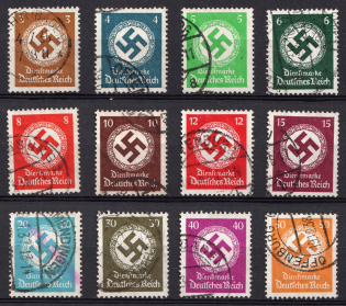 1934 Third Reich, Germany, Official Stamps (Mi. 132 - 143, Full Set, Canceled, CV $50)