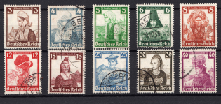 1935 Third Reich, Germany (Mi. 588 - 597, Full Set, Canceled, CV $80)