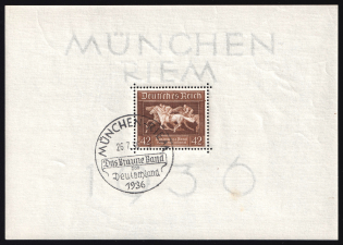 1936 Third Reich, Germany, Souvenir Sheet (Mi. Bl. 4 X, Special Cancellation MUNICH-RIEM)