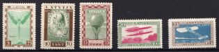1932 Latvia, Airmail (Mi. 210 A - 214 A, Full Set, CV $160, MNH)