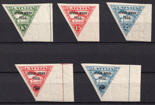 1933 Latvia, Airmail (Mi. 220 - 224, Certificate, Margins, Full Set, CV $1,170)
