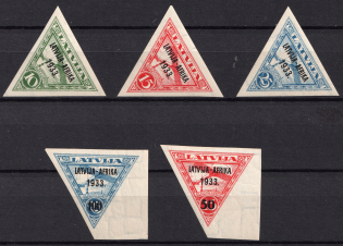 1933 Latvia, Airmail (Mi. 220 - 224, Certificate, Full Set, CV $1,170, MNH)