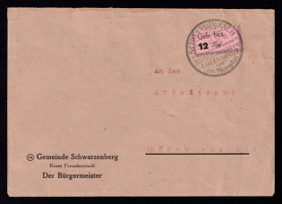 1945 (2? Oct) 12pf Freudenstadt (Sudwurttemberg-Hohenzollern), Germany Local Post, Cover to Schwarzenberg (Mi. 3, CV $180+)