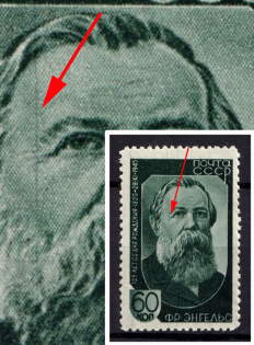 1945 60k 125th Anniversary of the Birth of Engels, Soviet Union, USSR (Vertical Line across the Face, Print Error, MNH)