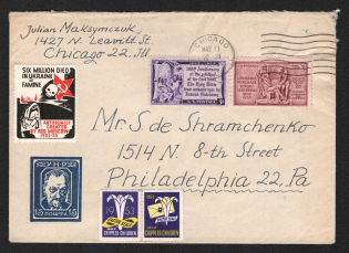 1954 New York, 20th Anniversary of Famine in Ukraine, Underground Post, Munich, President Andriy Livytskyi, Ukraine, Underground Post, Cover, franked with USA Stamps, Chicago - Philadelphia