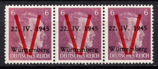 1945 6pf Saulgau (Wurttemberg), Germany Local Post, Strip (Mi. III, Unofficial Issue, CV $80, MNH)