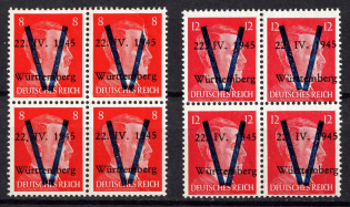 1945 Saulgau (Wurttemberg), Germany Local Post, Blocks of Four (Mi. IV, V, Unofficial Issue, CV $320, MNH)