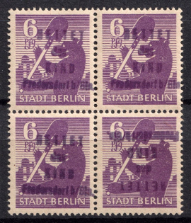 1945 6pf Fredersdorf (Berlin), Germany Local Post, Block of Four (Mi. 69, One Overprint INVERTED, Print Error, High CV, MNH)