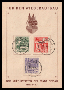 1946 Dessau, Germany Local Post, Souvenir Sheet (Mi. I A - III A, Unofficial Issue, Full Set, Canceled)