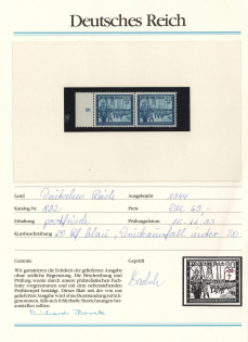 1944 20pf Third Reich, Germany (Mi. 892, Small White Spot under '30', Print Error, Certificate, Margin, MNH)