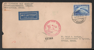 1930 (18 May) Germany, Graf Zeppelin airship airmail cover from Friedrichshafen to Seville (Spain) via New York, 1st Flight to South America 1930 'Friedrichshafen - Seville' (Sieger 57 N, CV $600)