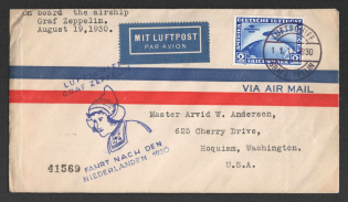 1930 (1 Nov) Germany, Graf Zeppelin airship airmail cover from Friedrichshafen to Washington (United States), Flight to Netherlands 1930 'Friedrichshafen - Friedrichshafen' (Sieger 98 Aa, CV $500)