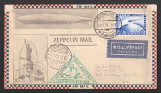 1931 (30 Jun) Germany, Graf Zeppelin airship airmail cover from Friedrichshafen to San Rafael (United States) via Reykjavik, Flight to Iceland 1931 'Friedrichshafen - Reykjavik' (Sieger 113 A, CV $90)