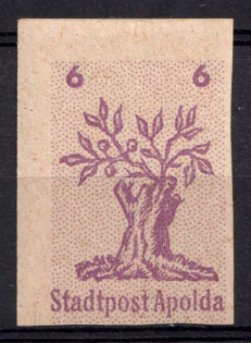 1945 6pf Apolda, Germany Local Post (Mi. 2 II, IMPERFORATE, Print Error)