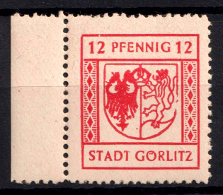 1945 12pf Gorlitz, Germany Local Post (Mi. 8 I, Broken Coat of Arms, Margin, CV $20, MNH)