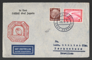 1932 (25 Oct) Germany, Graf Zeppelin airship airmail cover from Friedrichshafen to Pernambuco (Brazil), Flight to South America 1932 'Friedrichshafen - Recife' (Sieger 195 Aa, CV $120)
