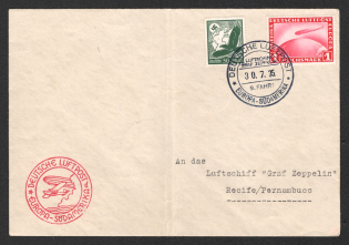 1935 (30 Jul) Germany, Graf Zeppelin airship airmail cover from Friedrichshafen to Recife (Brazil), Flight to South America 1935 'Friedrichshafen - Recife' (Sieger 308 Ab, CV $85)
