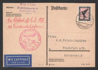 1929 (24 Mar) Germany, Graf Zeppelin airship airmail postcard from Friedrichshafen to Frankfurt, 1st Orient flight 1929 'Friedrichshafen - Friedrichshafen' (Sieger 23I A, CV $180)