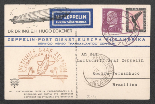 1932 (19 Apr) Germany, Graf Zeppelin airship airmail postcard from Friedrichshafen to Recife (Brazil), Flight to South America 'Friedrichshafen - Recife' (Sieger 150 Ab, CV $120)