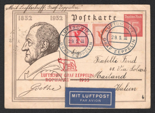 1933 (29 May) Germany, Graf Zeppelin airship airmail postcard from Friedrichshafen to Elba island (Italy), Flight to Rome 1933 'Friedrichshafen - Rome' (Sieger 207 Ab, CV $200)