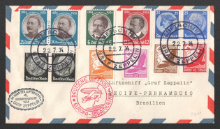 1934 (16 Sep) Germany, Graf Zeppelin airship airmail cover from Friedrichshafen to Recife (Brazil), Flight to South America 1934 'Friedrichshafen - Recife' (Sieger 274 Ab, CV $85)