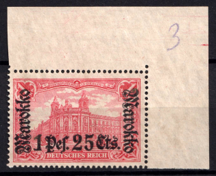 1911-19 1.25 Pes, German Offices in Morocco, Germany (Mi. 55 II B, Corner Margins)