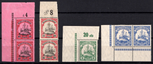 1905-1919 Kiautschou, German Colonies, Kaiser’s Yacht, Germany (Mi. 29, 31 - 33, Corner Margins, Control Signs)