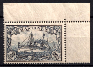 1901 3m Mariana Islands, German Colonies, Kaiser’s Yacht, Germany (Mi. 18, Corner Margins)