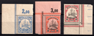 1901 Mariana Islands, German Colonies, Kaiser’s Yacht, Germany (Mi. 10, 12, 13, Corner Margins, Control Signs)